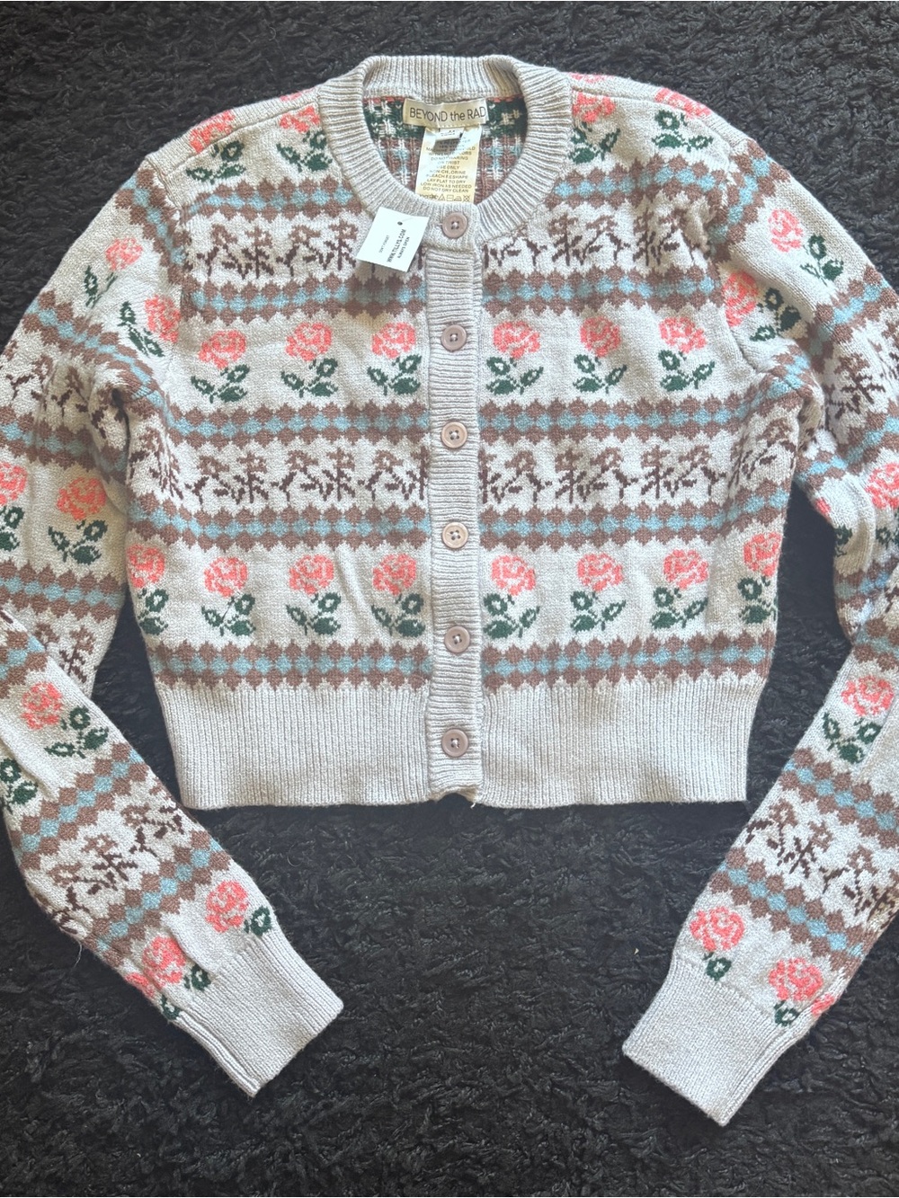 NWT Floral Fair Isle Button Cardigan Sweater - Picture 1 of 6